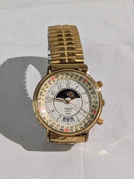 Timex Other - Timex 364 T Cell Quartz Watch Vintage Moon Phase Calendar Gold Tone Men's